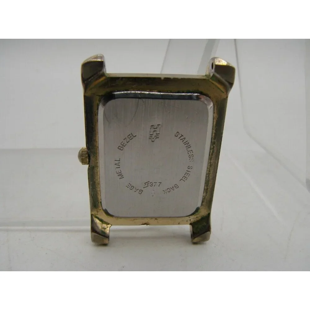 Helbros Quartz Watch Gold Tone Rectangular Face No Band PC21 Vtg 80s Roman Numer
